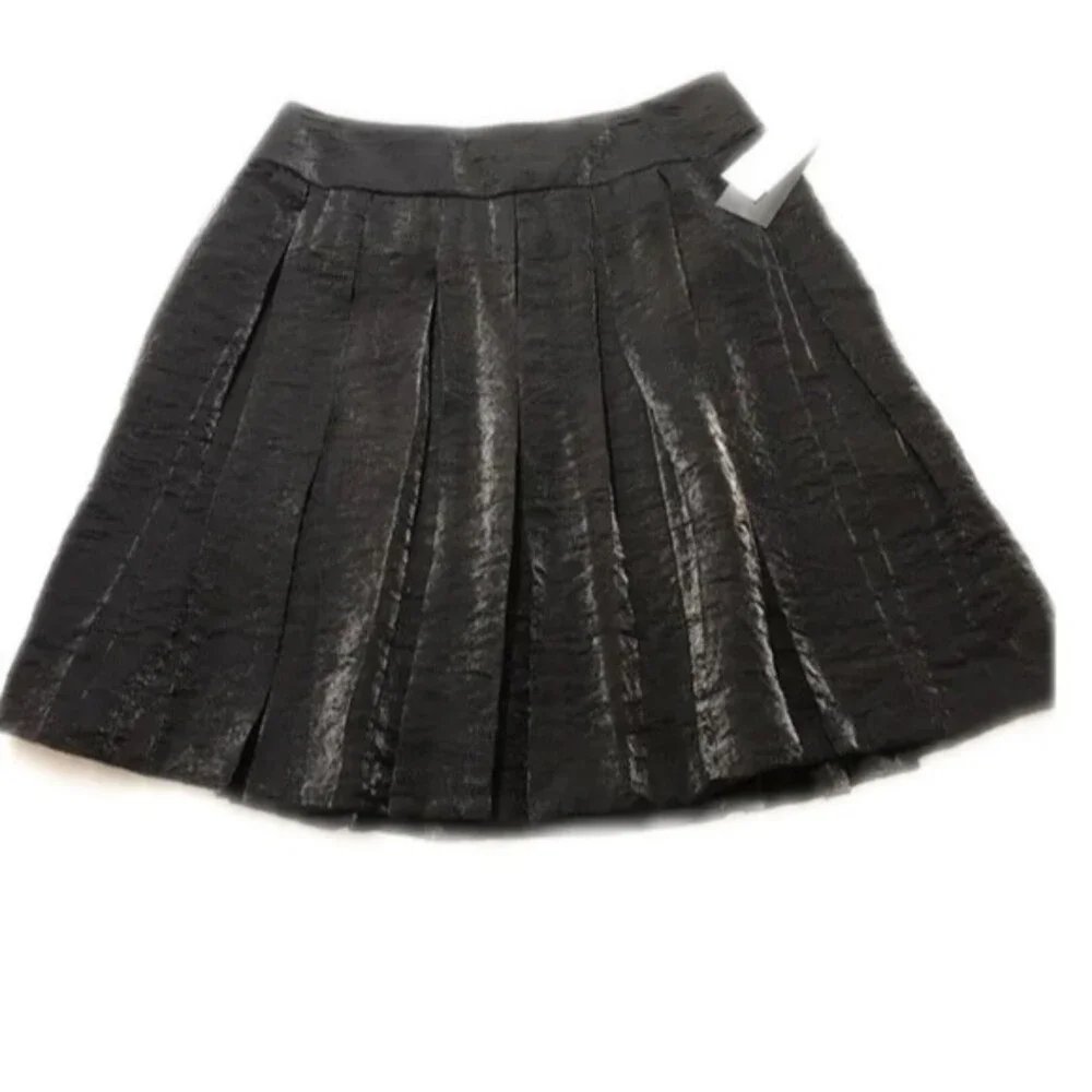 Nicole by Nicole Miller "Jungle Out" black pleated metallic NWT skirt 14 - Picture 4 of 9